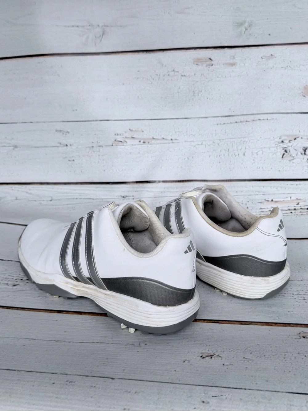 adidas Youth Tour360 24 BOA Spiked Golf Shoes White Silver - Size 7